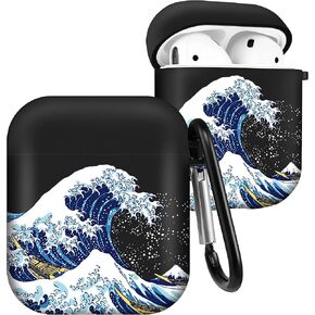 JoySolar for Airpods 1/2 Case Cover Cute Cool Kawaii Silicone Waves Cases for Apple Airpod Air Pods 2&1 Shell Stylish Unique Fun Funy Fashion Design Soft IMD Covers for Girls Boys Girly (Great Wave)