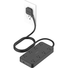 Surge Protector Power Strip, TESSAN Flat Plug Extension Cord with 8 Outlets 3 USB Ports(1 USB C), 1080 Joules Protection, Wall Mountable Charging Station for Home Office School Dorm Room Essentials