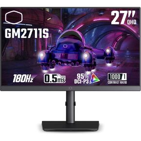 Cooler Master GM2711S 27" 2K 180Hz Ultra-Speed IPS Quantum Dot QHD 2560 x 1440 PC Monitor, HDR400, 2ms (GtG)|0.5ms (MPRT), Adaptive Sync AMD|Nvidia, DP1.4 * 1, HDMI2.0 * 2, USB C*1