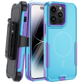 5-in-1 Designed for iPhone 14 Pro Case,Heavy Duty Case Belt Clip Holster,with Tempered Glass Screen Protecto(2 Pcs),Phone Case for iPhone 14 Pro, (Black)