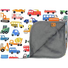 Dear Baby Gear Cars Baby Blanket - Double Layer Baby Blanket - Toddler Blankets - for Boys & Girls - Cars, Trucks, Construction Vehicles, Heavy Equipment, Gray - 40" x 30"