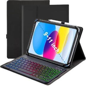Universal Tablet Keyboard Case for 9.7",10.1",10.2",10.5",10.9",11" Tablets, 7 Color Rainbow Backlit Removable Keypad with Pen Holder for Android 10.1 inch Tablet (Black)