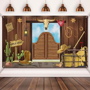 Western Party Decorations, 70.8 x 43.3 Inch Large Cowboy Backdrop for Boys Western Theme Banner Rustic Wild West Decor, Cowboy Party Supplies Baby Shower Photo Booth Backdrop Background
