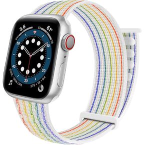 Nylon Sport Loop Band Compatible with Apple Watch Band 38mm 40mm 41mm 42mm 44mm 45mm iWatch Series 7 6 5 SE 4 3 2 1 Strap Nylon Weave Women Men Stretchy Braided Replace Wristband Breathable