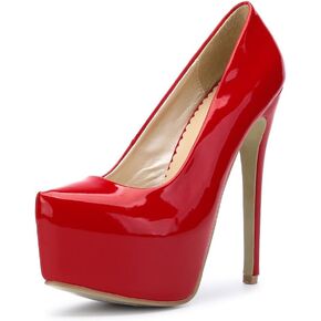 OCHENTA Women's Hidden Platform Stiletto High Heels Slip On Dress Pumps PU Red Tag 36 - US B(M) 6