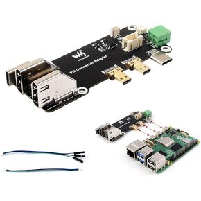 Micro HDMI to HDMI Adapter Board for Raspberry Pi 5 / Raspberry Pi 4B, Dual 4K Outputs HDMI Female Multifunctional Connector Adapter Two Power Supply Methods-Type-C Port or Screw Terminal