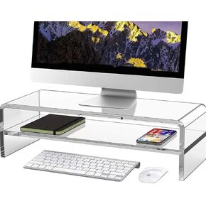 Acrylic Monitor Stand, 2 Tier Computer Monitor Stand Riser，16 inch Acrylic Computer Monitor Stand Riser for iMac, PC, Desktop, Laptop, TV Screen with Extra Storage Space Home Office