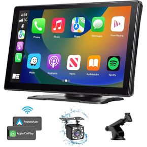 Portable Car Stereo with Wireless Apple Carplay/Android Auto/Mirror Link,9" HD Touch Screen,1080P Backup Camera,GPS Navigation Head Unit for Vehicles,Car Audio Receivers with Bluetooth/Siri/FM/AUX/USB
