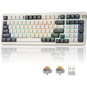 darkFlash DF98 Wireless Mechanical Keyboard, 3-Modes BT/2.4GHz/USB-C, Non-RGB Gasket Keyboard for Office, Hot Swappable Thocky Keyboard, Linear Yellow Switch, 98 Keys for PC/Tablet/PS/Xbox(Gray)