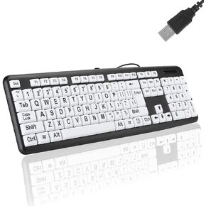 Large Print Keyboard, 104 Keys Wired USB High Contrast Keyboard with Oversized Print Letters for Visually Impaired Low Vision Individuals(Black)