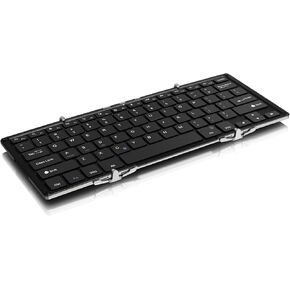 Aluratek Portable Aluminum Tri-Fold Bluetooth Keyboard (Standard Full-Size) with Built-In Rechargeable Battery for iPhone, Smartphone, iPad, Tablet, Mac, PC (ABLKO4F) Black