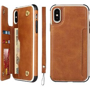 iCoverCase Compatible with iPhone X/XS Wallet Phone Case with Card Holder and Wrist Strap PU Leather Kickstand Shockproof Case 5.8 Inch (Black)