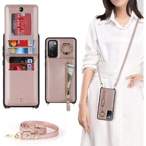 Samsung Galaxy S20 FE Phone Case with Card Holder for Women, Phone Case Galaxy S20 FE Wallet with Strap Credit Card Slots Crossbody with Kickstand Zipper Case for S20 FE - Red Wine