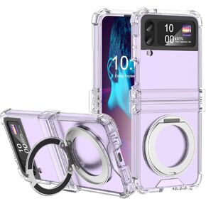Designed for Galaxy Z Flip 3 Case Magnetic with Hinge Protection & Kickstand [Compatible with MagSafe],Samsung Flip 3 Case Clear Protective Phone Cover for Z Flip 3 5 G (Clear)
