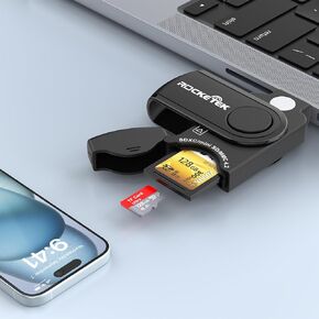 USB C SD 4.0 Card Reader, Compact Design 2-in-1 SD TF Memory Card Reader Fast for SD Micro SD SDXC SDHC MMC RS-MMC Micro SDXC UHS-II and UHS-I Cards for iPhone 15, Laptops,Tablets,Smartphones, Cameras