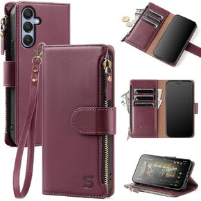 for Samsung Galaxy Galaxy A25 5G Wallet Case with Card Holder,Women Men RFID Blocking PU Leather Flip Cover Wrist Strap Zipper Credit Card Slots,Phone Case for Galaxy A25 5G,Black