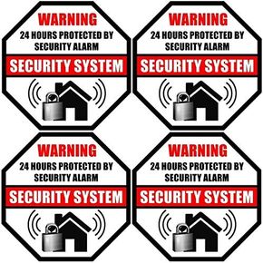 Front Self Adhesive Vinyl Outdoor/Indoor (4 Pack) 89mm X 89mm Home Business Security Burglar Alarm System Window Door Warning Alert Sticker Decals