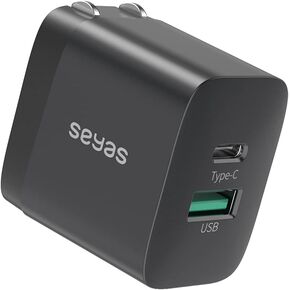 USB C Charger, Seyas 18W Wall Charger 2 Port Power Delivery Fast Charger Power Adapter Foldable PD Charger for iPhone/iPad/Airpods/Pixel/Galaxy/Switch and More, Black