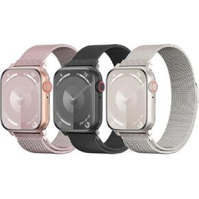 TRA 3 Pack Stainless Steel Metal Bands Compatible with Apple Watch Band 38mm 40mm 41mm 42mm 44mm 45mm 49mm, Mesh Magnetic Loop Clasp Strap for iWatch Ultra/2 Series 9/8/SE/7/6/5/4/3/2/1 Men Women