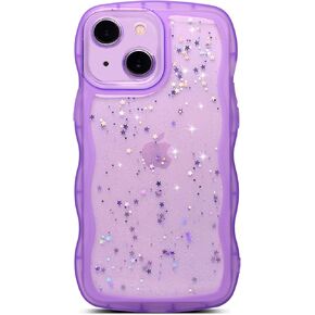 Qokey for iPhone 7 Plus Case,for iPhone 8 Plus Case,Curly Wave Design Transparent Bling Glitter Star Shiny Case, Cute Clear Full Protection Soft TPU Shockproof Phone Cover Case for Women Girls,Black in Kuwait