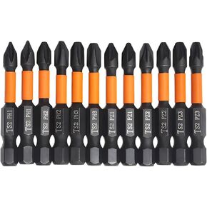 12pcs 50mm/2" PoziDriv Phillips Screwdriver Bit Set, Magnetic Impact POZI Phillips Bit, 1/4 Inch Hex Shank S2 Steel Impact Screw Driver Bits, Phillips Head Drill Bits for Power Drill