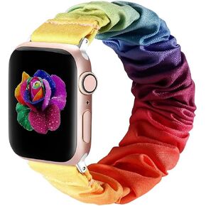 Scrunchie Elastic Watch Band Compatible with Apple Watch Band 38mm 40mm 41mm 42mm 44mm 45mm Cloth Soft Pattern Printed Fabric Wristband for iWatch Series 8 7 6 5 4 3 2 1 SE