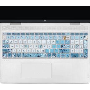 Keyboard Cover for HP Envy x360 15m-bp/bq /2020 2019 HP Pavilion 15/ HP Pavilion x360 15.6" Series/HP Envy 17 17.3" Series/HP Laptop 15t 17t 17-ca0011nr 17-by0040n, Gray Blue Flowers