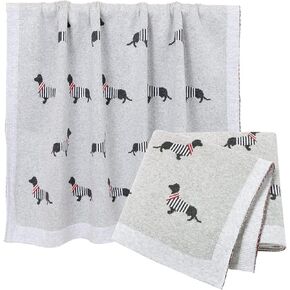 Opewod Baby Blanket Knitted 100% Cotton Soft Blankets for Newborn Boy Girls Cute Dog Dachshund 30x40 inches Grey