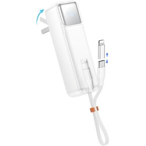 Small Portable Charger with Foldable Wall Plug 5000mAh,22.5W Fast Charging Power Bank Built in USB-C Cable,Mini External Battery Pack with LED Display for iPhone 15 Series,Galaxy,MacBook and More