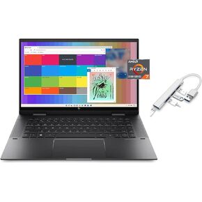 HP Envy X360 2-in-1 15.6" FHD Touchscreen Premium Laptop | AMD Ryzen 7 5825U (Beat i7-1165G7) | 16GB RAM | 512GB SSD | Backlit Keyboard | Windows 11 Home | Black | Bundle with USB 3.0 Hub