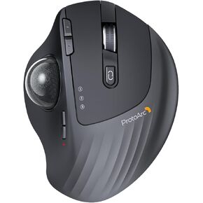ProtoArc Wireless Trackball Mouse, EM01 NL Ergonomic Bluetooth Rollerball Thumb Mouse Rechargeable Computer Laptop Mouse, Adjustable Angle & 3 Device Connection for PC, Mac, Windows-Gray Ball