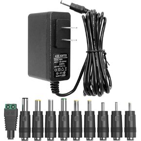 9V Power Supply Universal Power Adapter AC to DC 9 Volt Wall Charger Cord, 10 Interchangeable Jacks 1000mA 900mA 800mA 700mA 600mA 500mA 400mA 300mA 200mA 100mA Electronics