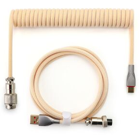 YIMAGUJRX Keyboard Coiled Cable,Custom Coiled Type-C to USB A Cable,Double-Sleeved Wire with 2 Generation Metal Aviator Connector for Mechanical Gaming Keyboard (Blue-White Mix)