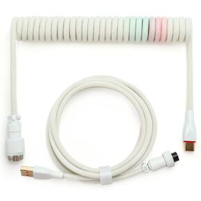 YIMAGUJRX Keyboard Coiled Cable,Custom Coiled Type-C to USB A Cable,Double-Sleeved Wire with 2 Generation Metal Aviator Connector for Mechanical Gaming Keyboard (Blue-White Mix)