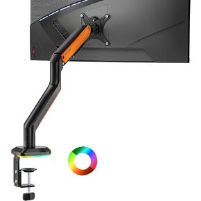 Single Monitor Mount with RGB, Monitor Arm Desk Mount for 17 to 32 inch Computer Monitor, Holds 19.8 lbs, Adjustable Monitor Stand for Desk, Vesa Mount with Clamp and Grommet Base, Orange