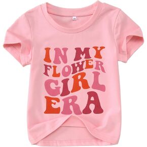 in My Flower Girl Era Shirt for Toddler Girl Wedding T-Shirt Summer Top Groovy Letter Short Sleeve Bridal Party Tees