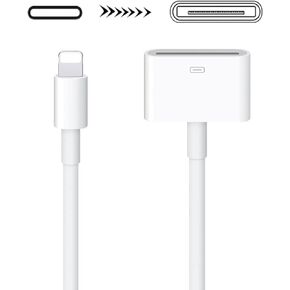 30 Pin to Lightning Adapter, 8-Pin Male to 30-Pin Female Connector Converter with Phone Charger Cable Cord Compatible Phone 14/13/12/11/X/8/7/6/5/4S/4/3/Pad/Pod (No Audio) White