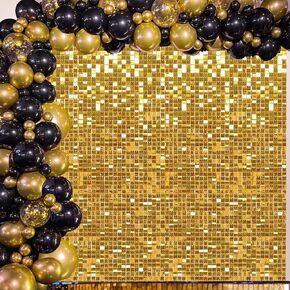 24PCS Gold Shimmer Wall Backdrop Gold Sequins Backdrop Decoration Panels, Photo Backdrops for Birthday, Anniversary Wedding Engagement Decoration (Gold)