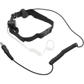 7.1mm Tactical Throat Mic Headset Covert Acoustic Tube Earpiece with Finger PTT Laryngophone Microphone Braided Fiber Nylon Adjustable with Earmold Black (Civilian)
