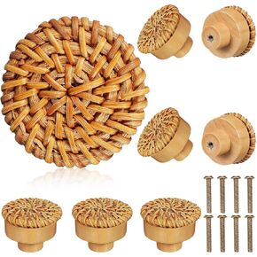 Gadpiparty 8 Pcs Dresser Knob Wood Knobs for Dresser Boho Rattan Drawer Pulls Handles Dresser Pulls Wooden Dresser Knobs for Nursery Dresser Home Decor