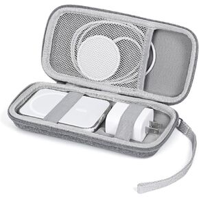 Case Compatible with Apple MagSafe Battery Pack, Hard Travel Case for MagSafe Magnetic Power Bank for iPhone 15/14/13, Extra Mesh Pocket Fits Power Adapter(Case Only,Gray)