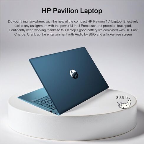 كمبيوتر محمول HP Pavilion i7 الأحدث، شاشة 15.6 بوصة FHD، Intel Core i7-1355U، ذاكرة الوصول العشوائي 32 جيجابايت، 1 تيرابايت PCIe SSD، قارئ بصمات الأصابع، لوحة مفاتيح رقمية، كاميرا ويب، Wi-Fi 6، HDMI، Windows 11 Home، Forest Teal in Saudi Arabia