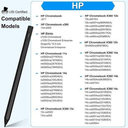 قلم USI 2.0 لجهاز HP Chromebook وASUS Chromebook وLenovo Chromebook وAmazon Fire Max 11 وGoogle Pixel Tablet، مع مستوى ضغط 4096، ورفض راحة اليد، وشحن سريع USB-C، أسود in Kuwait