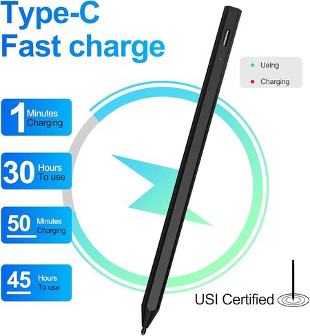 قلم USI 2.0 لجهاز HP Chromebook وASUS Chromebook وLenovo Chromebook وAmazon Fire Max 11 وGoogle Pixel Tablet، مع مستوى ضغط 4096، ورفض راحة اليد، وشحن سريع USB-C، أسود in Kuwait