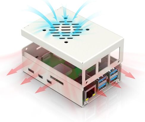حافظة Yahboom لجهاز Raspberry Pi 5، حافظة حماية معدنية سوداء وبيضاء للتبريد مع مروحة قابلة لتعديل السرعة ومضادة للتصادم (أسود) in Saudi Arabia