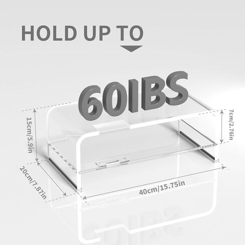 2 Layers Acrylic Monitor Stand with LED Light and Division Board, Clear Computer Monitor Stand Riser with Storage, Gaming Monitor Stand for Office Home, Clear in Kuwait