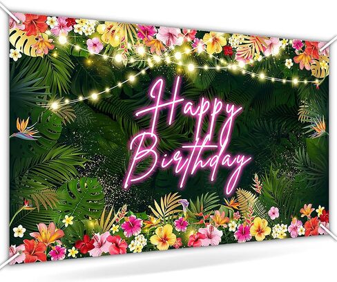 Avezano Hawaiian Tropical Birthday Backdrop Tropical Palm Leaves Birthday Party Background Luau Happy Birthday Party Decorations Aloha Birthday Banner Party Banner 70.8 x 43.3 Inch in Saudi Arabia