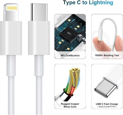 كابلات شحن USB-C إلى iPhone، 1.5 متر، 5 عبوات، متوافقة مع iPhone 14،13،12،11 in Saudi Arabia