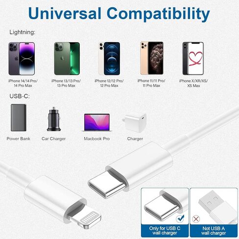 كابلات شحن USB-C إلى iPhone، 1.5 متر، 5 عبوات، متوافقة مع iPhone 14،13،12،11 in Saudi Arabia