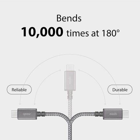 كابل Moshi Integra USB C إلى Lightning بطول 4 أقدام/1.2 متر، معتمد من Mfi، توصيل الطاقة، شحن سريع 30 وات، [مضفر من النايلون الباليستي المتين] لهاتف iPhone 12/11/iPad [لاستخدام شاحن USB C]، رمادي تيتانيوم in Saudi Arabia